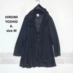 HIROMI YOSHIDA. 麻100％ フード カーディガン 黒 K504