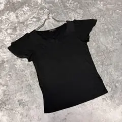 【エムエフエディトリアル】（M）フレアスリーブTシャツ バレリーナネック 黒