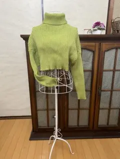 タートルネックセーター　緑系　フリーサイズ