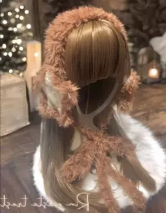 星型　耳当て　イヤーマフ　ハンドメイド　編み物　ふわふわ　モコモコ　耳あて　茶色