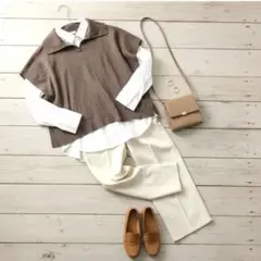 a.v.v アーヴェヴェ ハーフジップ ニットベスト XL モカ ブラウン