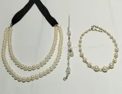 パール　2連ネックレス　シングルネックレス　ブレスレット　3点セット