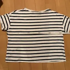 無印良品　白/紺ストライプ 半袖Tシャツ Mサイズ