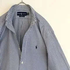 【未使用に近い★人気のストライプ】ラルフローレンBDシャツ★ホワイト×ブルー★★