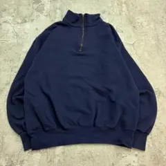 90s USA製　CHEETAH　ハーフジップスウェット　M　ネイビー　無地古着