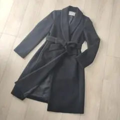 【美品】ユナイテッドアローズ ショールカラー ラップコート 黒 アンゴラ混