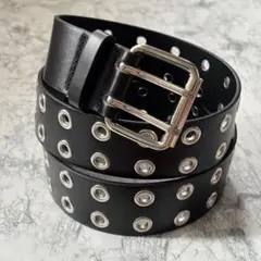 ダブルハトメベルト y2k 黒 ダブルピンベルト スタッズベルト グランジ 男女