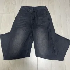 グレー ブラック デニムパンツ ジーンズ ワイドパンツ デニム バギーパンツ M