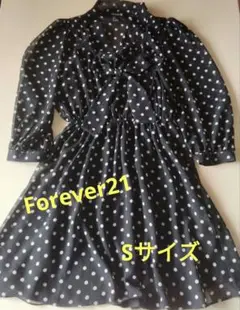 Forever21 ブラックドット柄 ロング丈ブラウス Sサイズ