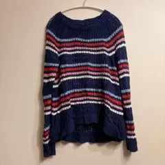 TALBOTS カラフルボーダー透かし編みニット L 海外古着