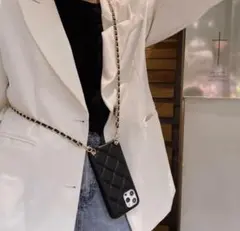 【SALE】iPhoneケース  キルト調 大人綺麗  レザー&チェーン