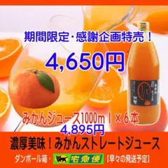 特売！濃縮還元してない・みかんジュース1000ｍｌ×12本　濃厚美味！ 期間限定特売】みかんジュース1000ml×6本×2箱 濃縮還元してません