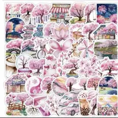 No.320/シール　コラージュ素材/海外/ステッカー/桜　防水　ピンク　花