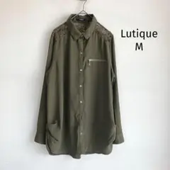 ルティーク Lutique シャツ M レース 透け感 カーキ 薄手 春秋