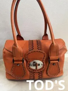 美品⭐️TOD'S ハンドバッグ ワンショルダーオレンジ シボ レザー