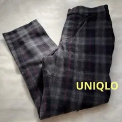 UNIQLO wool40%起毛裏地付きチェック柄ウエストゴムカジュアルパンツ