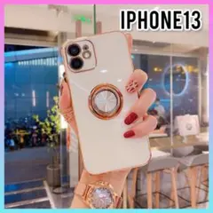 【新品】iPhone13 iPhoneケース 煌めきカラー バンガーリング付 白