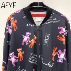 【AFYF】オーバーサイズブルゾン　総柄　クマ　グラフィック