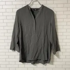 UNIQLO ユニクロ レーヨンスキッパーブラウス 7分袖 M オリーブ