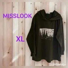 MISSLOOKの森柄プリントフード付きロングTシャツ XL 海外古着/輸入古着