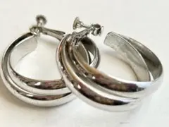 年代物 シルバーカラーフープ 輪っか2連 vintageイヤリング