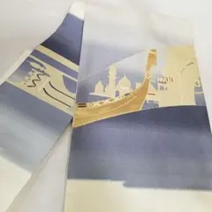 VTO715 名古屋帯 正絹 松葉仕立て アラビア調柄 白地色系