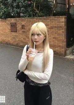 チェック柄レイヤード風アシンメトリートップス[jm070]