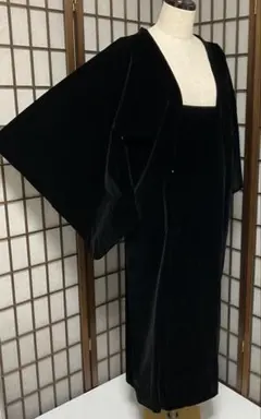 C246素材不明　ベルベット　和装コート　ロング　着物