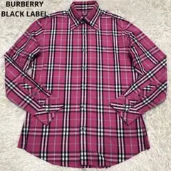美品✨バーバリーブラックレーベル ノバチェック柄 長袖シャツ ホースロゴ ピンク