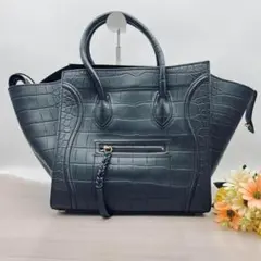美品【CELINE】ラゲージ ファントム　クロコ型押し 美品/大容量】セリーヌ CELINE ラゲージ ファントム クロコ型押