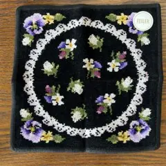 FEILER 花柄刺繍ハンカチ 黒　　ナイツドリーム