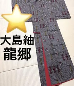 大島紬　しつけ付き　龍郷柄　エンジ 龍郷柄 赤 - 本場奄美大島紬 製造販売 有島絹織物