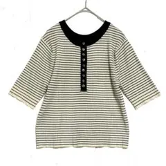 ディスコート　配色 ボーダーリブニット　【美品】　五分袖　F