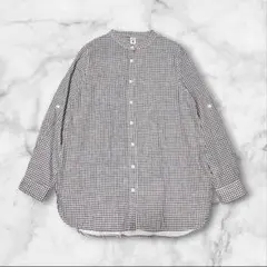 大きいサイズ　バンドカラーシャツ　ギンガムチェック　ＸＬ　ゆったり　コットン