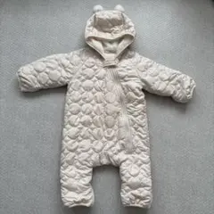 ベビーアウター　アイボリー　キルティングロンパース 70 クマ耳　防寒