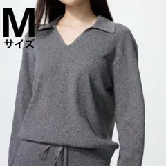 ユニクロ ウォッシャブルニットリブポロセーター ダークグレー Mサイズ