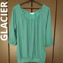 七分袖 プルオーバー カットソー Tシャツ 緑 グリーン リボン S M L