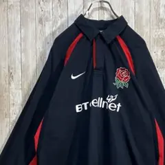 659【90s-00s】NIKE イングランド代表　ラガーシャツ　刺繍ロゴ　XL