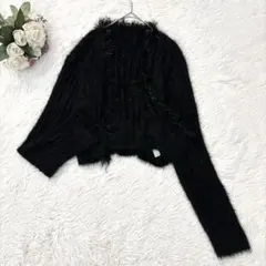 グレイル（F）シャギー フェザーカーディガン ラメ黒ショート丈 インナー一体型