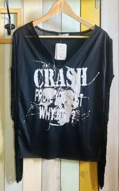 新品未使用【Mignon】ミニョン 半袖 Tシャツ カットソー 黒 フリンジのサムネイル