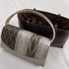 着物バッグ　バック　2点セット　籠バック　巾着　ハンドバッグ　着物　052t