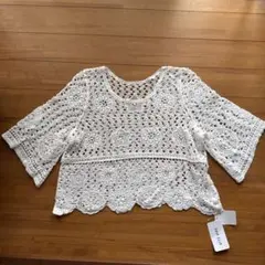 レース編み　コットンプルオーバー　ホワイト