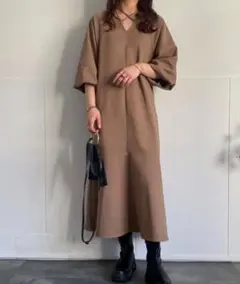 JUNOAH クロスリボンマーメイドワンピース　長袖　七分袖