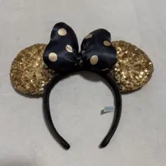 ディズニー ミッキー耳カチューシャ 黒金　ゴールド　ブラック