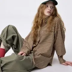 GUドルマンスリーブチェックシャツ XXL オレンジ