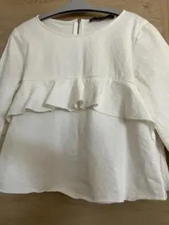 「ZARA 」 ホワイト フリル 長袖 トップス