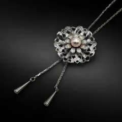 あこや真珠 本真珠 ループタイ ネックレス 7mm珠 美品 スライダー良好 照りのサムネイル