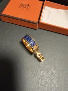 正規品✨ HERMES ケリー スカーフリング ブルー ゴールド レザー 