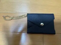 新品　LASIEM 黒 コインケース 封筒型 ゴールドチェーン付き　本革