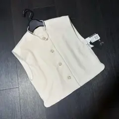 新品スコットクラブ　Aga ノーカラーベストジャケット　ヤマダヤ　アイボリー